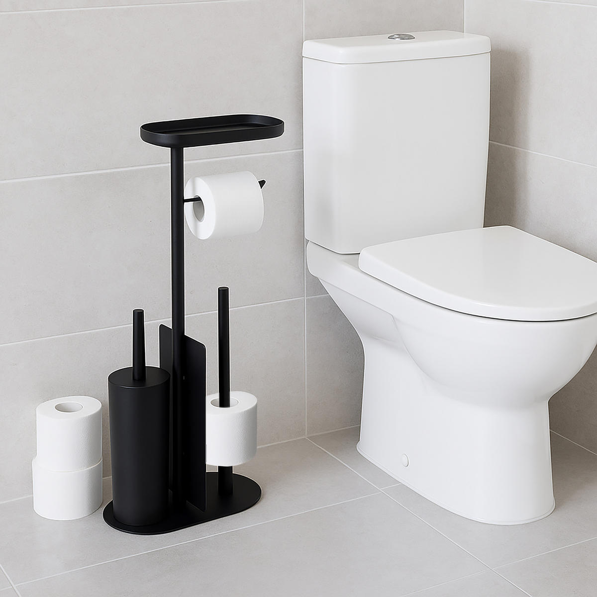 WC-GARNITUR - Schwarz, Kunststoff/Textil (26/65/17cm) - Relaxdays