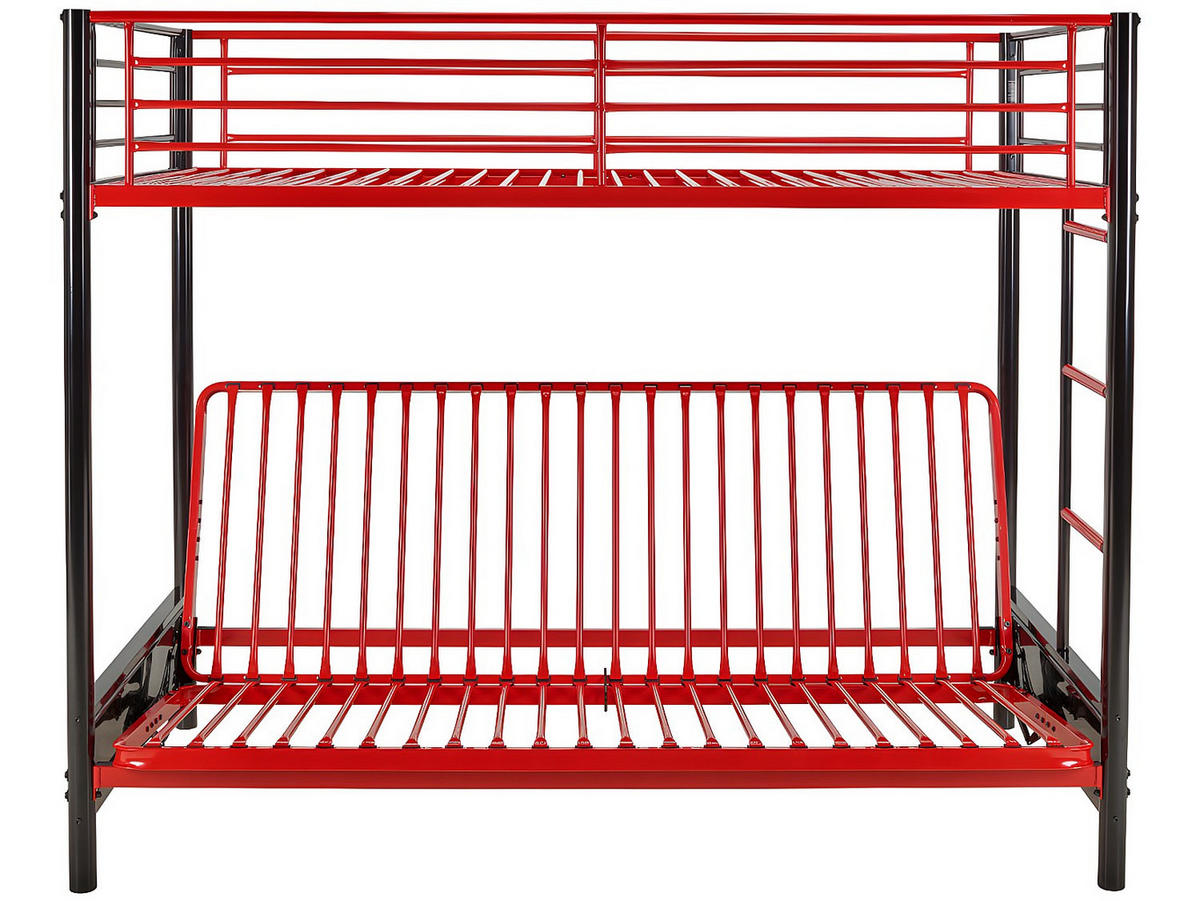 HOCHBETT mit Schlafsofa mit Matratze + Futonmatratze - 90 x 190 cm - Metall - Rot & Schwarz - MODULO V - Rot/Schwarz, Metall - Vente-Unique