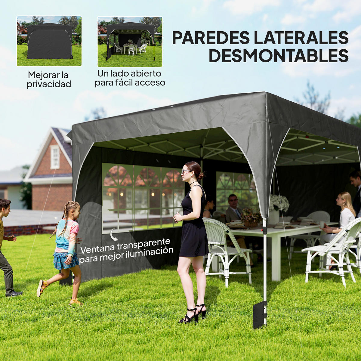 POP-UP-FALTZELT, 6×3m, hellgrau - Schwarz, Textil (300/275/595cm) - Vallsero
