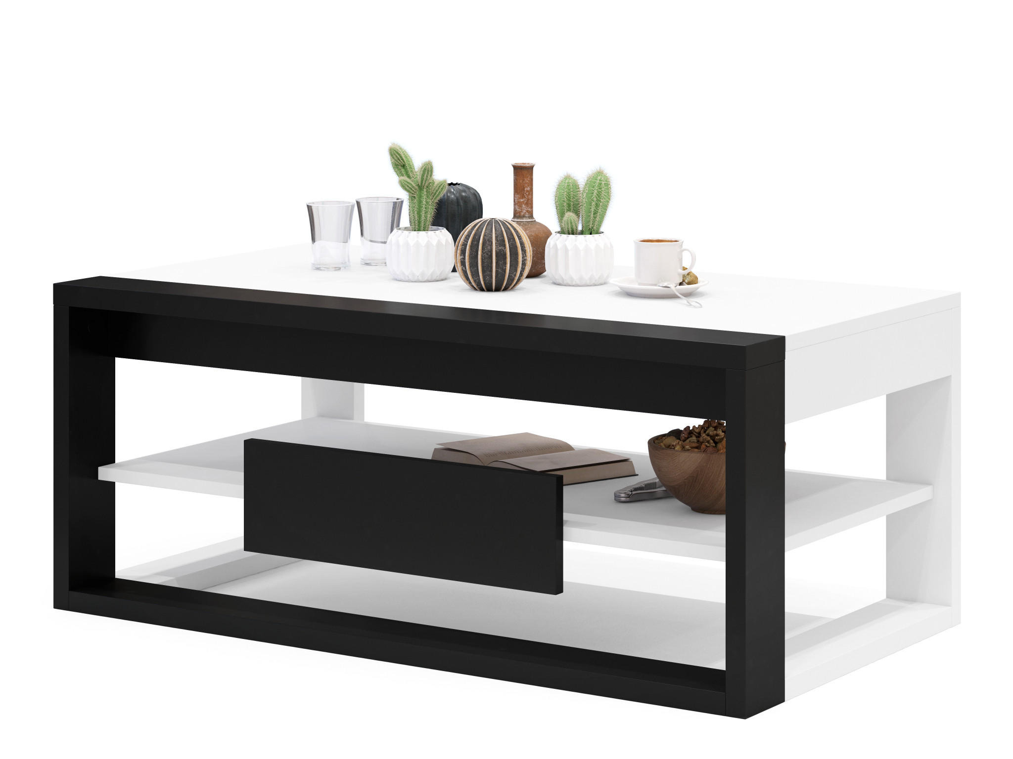 COUCHTISCH rechteckig Weiß Schwarz aufklappbar - Schwarz/Weiß, Holzwerkstoff (60/110/45cm) - designimpex