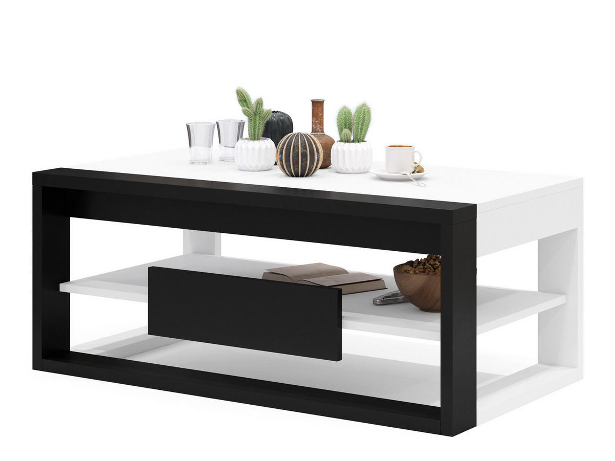 COUCHTISCH rechteckig Weiß Schwarz aufklappbar - Schwarz/Weiß, Holzwerkstoff (60/110/45cm) - designimpex