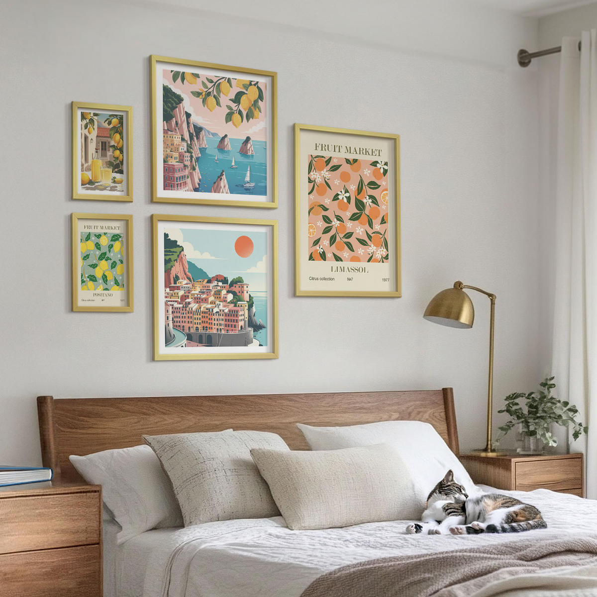 BILDER SET 5er Set - 50x50 cm & 20x30 cm & 40x60 cm Goldrahmen - Abstrakte ästhetische Berge - Goldfarben, Kunststoff (40/60cm) - TULUP