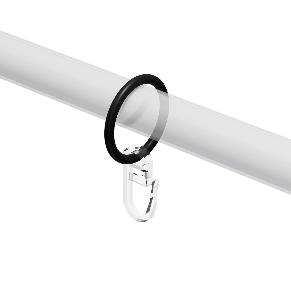 RUNDRINGE MIT FALTENHAKEN FÜR GARDINENSTANGEN 16 mm Ø, Schwarz, Packung 10 Stück - Schwarz, Metall (16cm) - INTERDECO