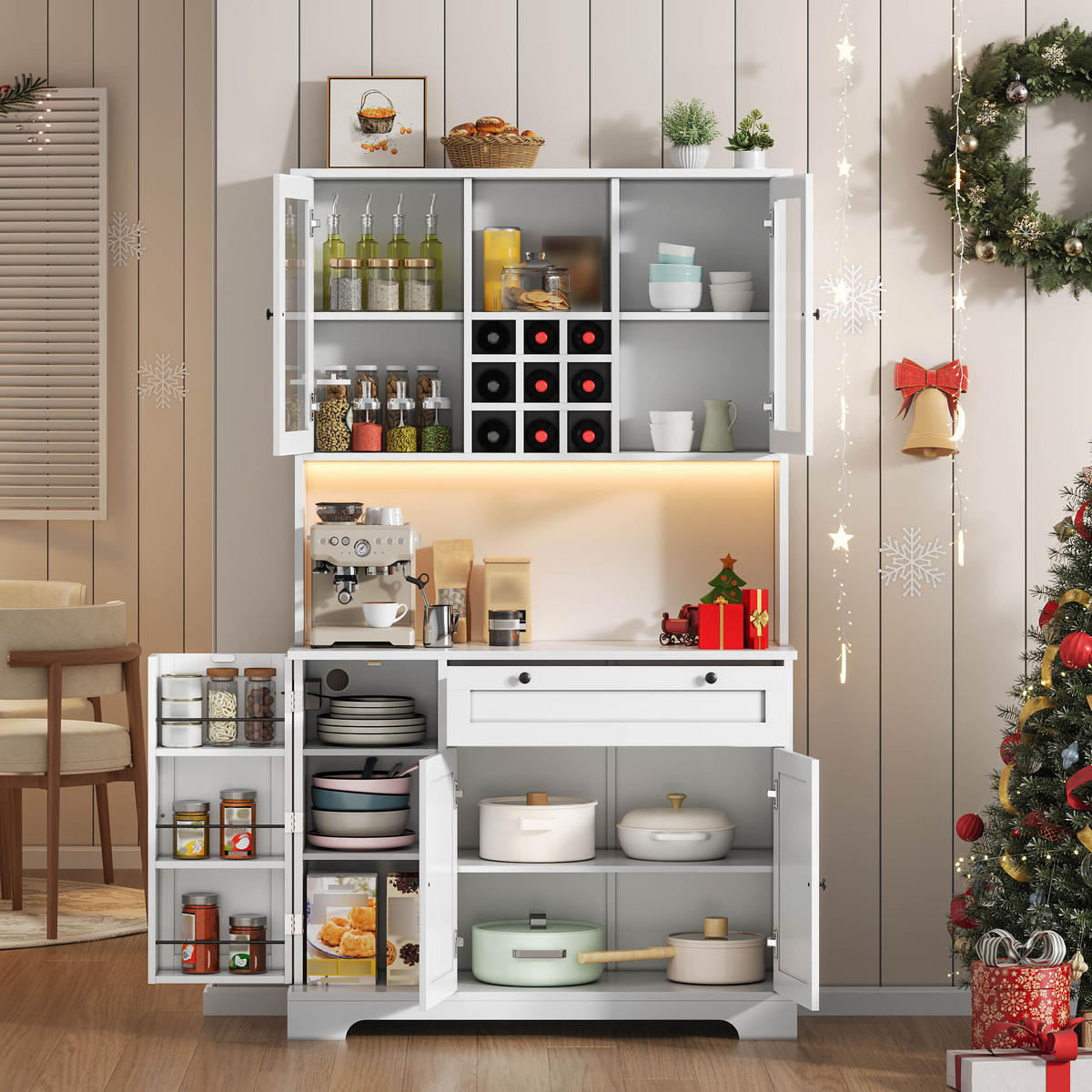 BUFFET 105/40/180 cm Weiß aus MDF mit LED und Steckdose - Weiß, Holzwerkstoff (105/180/40cm) - OKWISH