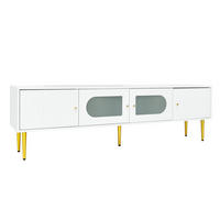 LOWBOARD DE-40301 mit goldenen Details und Glasverzierung Weiß - Weiß, Holzwerkstoff (170/50/35cm) - ComfortXL