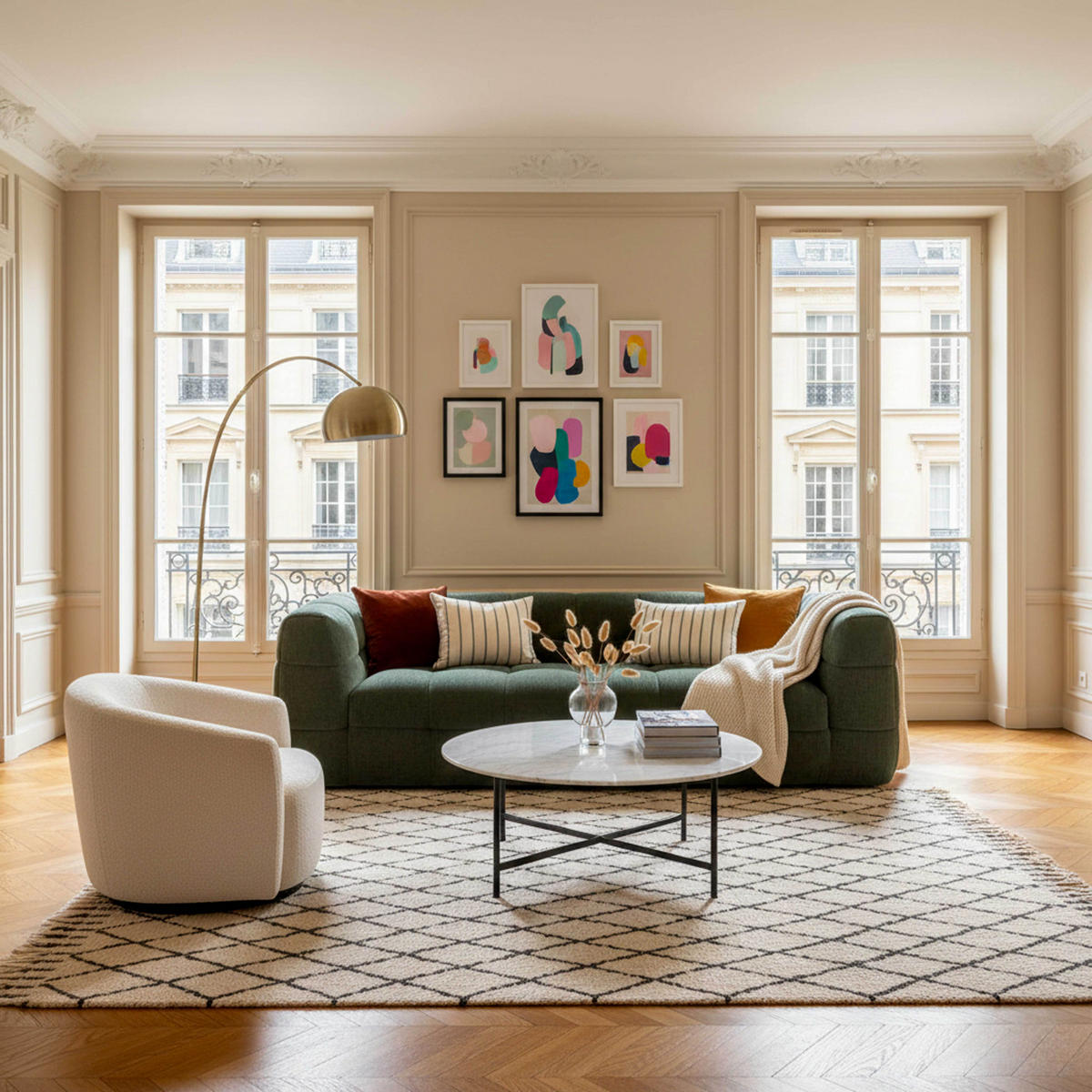 SOFA 3-Sitzer, Grün - Grün, Textil (102/69/228cm) - Oviala