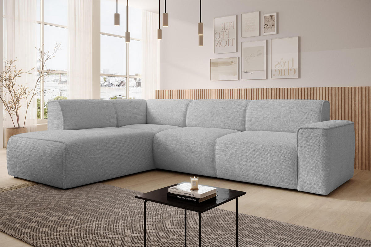ECKSOFA L Form Didim Hellgrau 292/220/78 cm – großes Sofa stilvoll & bequem L - Hellgrau/Schwarz, Kunststoff/Textil (220/292cm) - AX Living