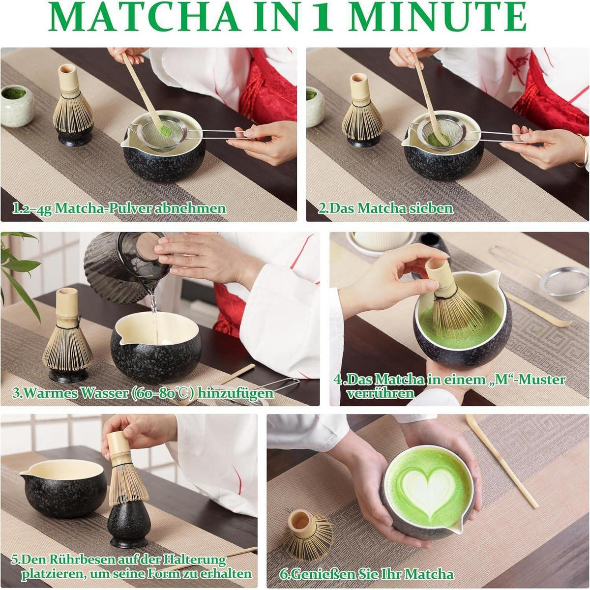 MATCHA Set 5-teiliges Set Schwarz Keramik Bambus - Schwarz, Keramik (15/10/15cm)