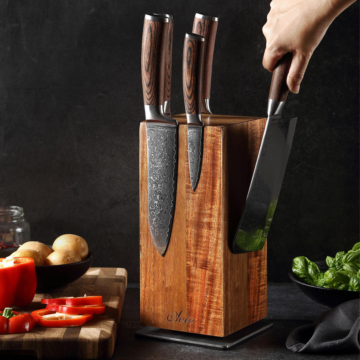 DREHBARER MESSERBLOCK - Akaziefarben, Holz (12/26/12cm) - Oleio