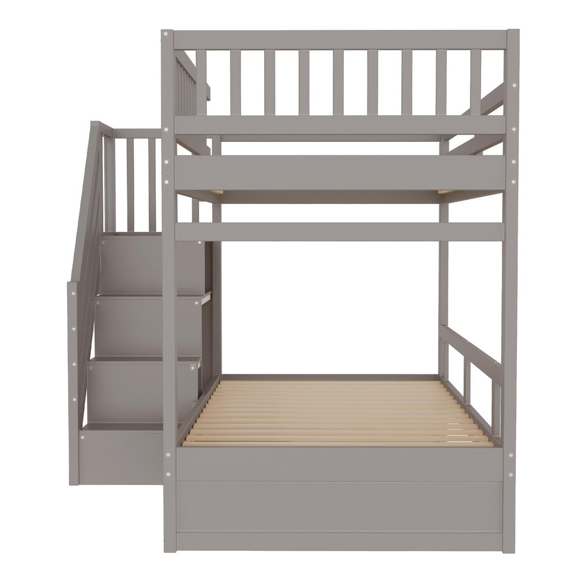 ETAGENBETT 90/200 cm Grau aus Massivholz mit Stauraum und Lattenrosten - Grau, Holz (90/200cm) - Flora Grace