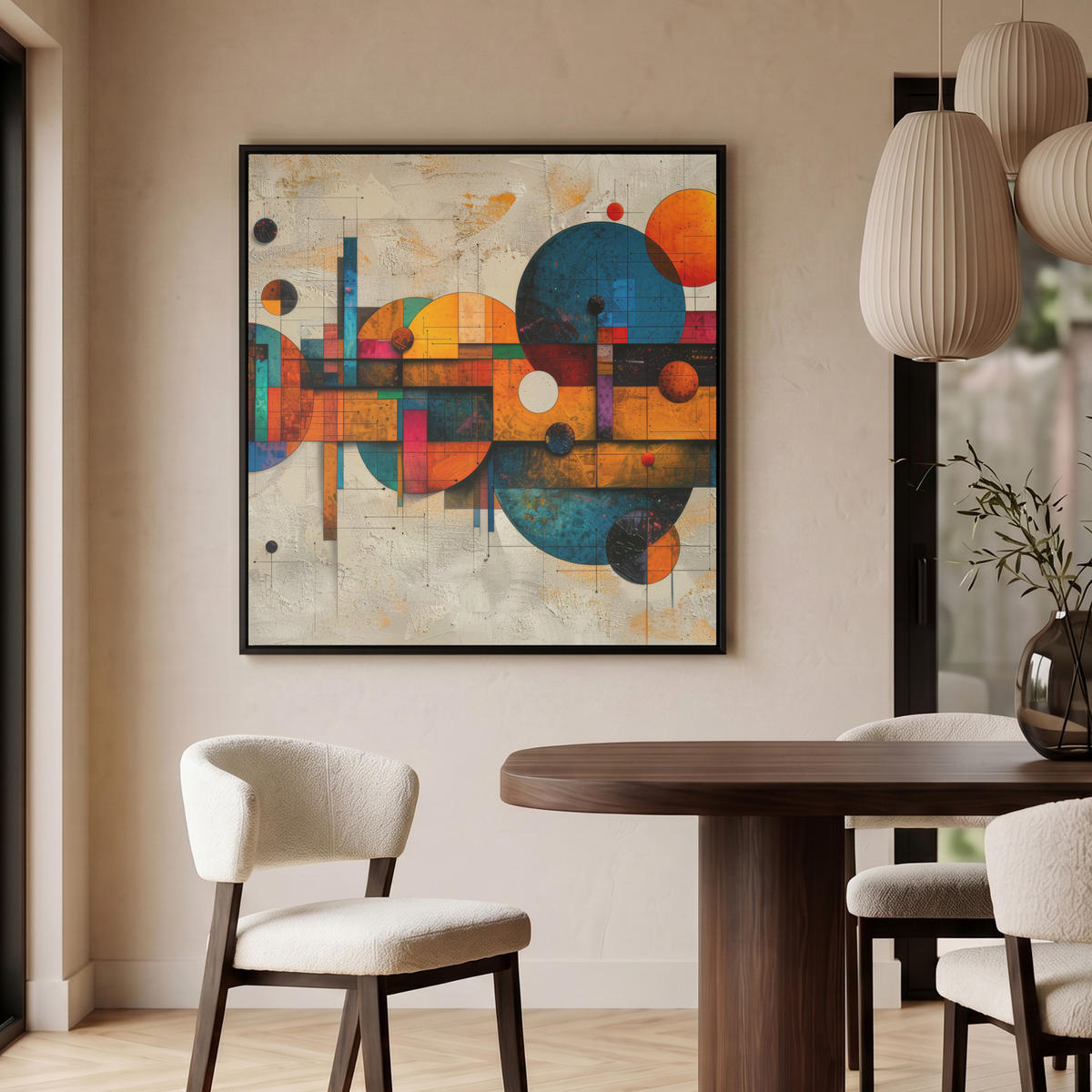 LEINWAND Bilder mit Rahmen - Vintage - Moderne Kunst - Orange - Geometrische Formen - 90x90 - Multicolor, Textil (90/90cm) - MuchoWow