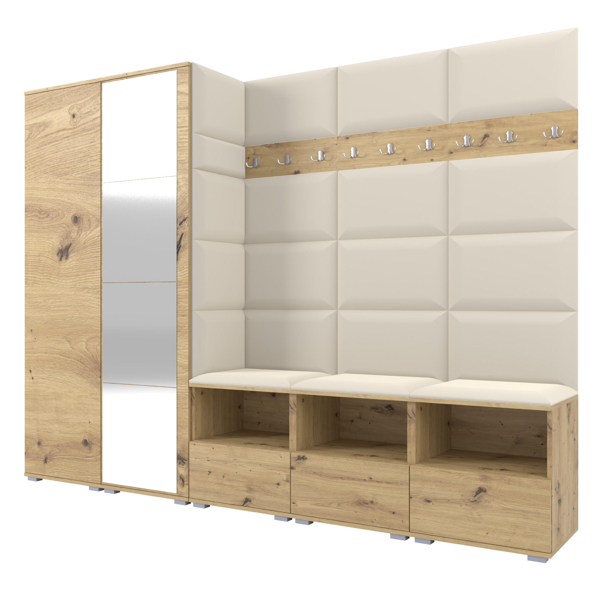 Ravio Garderobe Eiche Artisan, Creme 250x187x40 cm