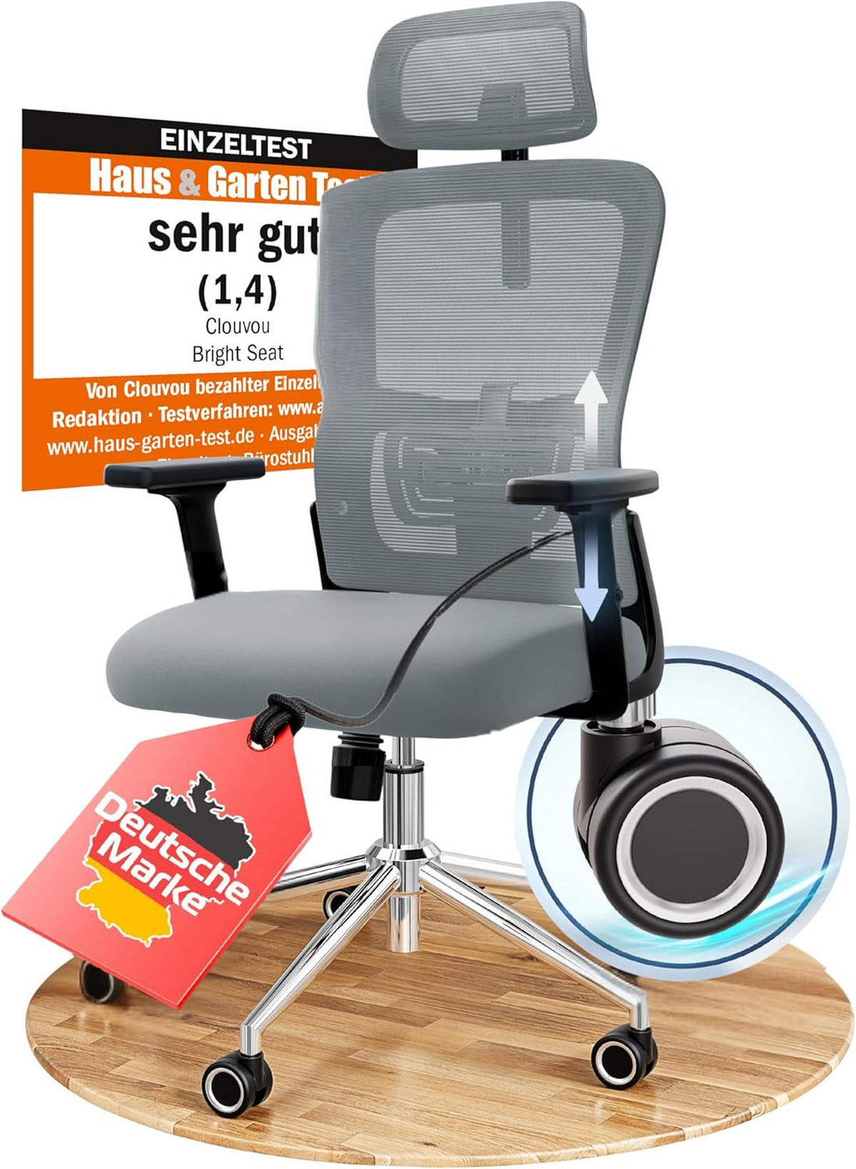 BÜROSTUHL BrightSeat Anthrazit - Anthrazit/Silberfarben, Kunststoff/Textil (70/142/70cm) - Clouvou