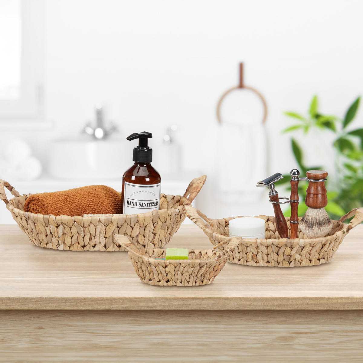 3XAUFBEWAHRUNGSKORB - Hellbraun, Textil/Metall (22/35/11.5cm) - Relaxdays