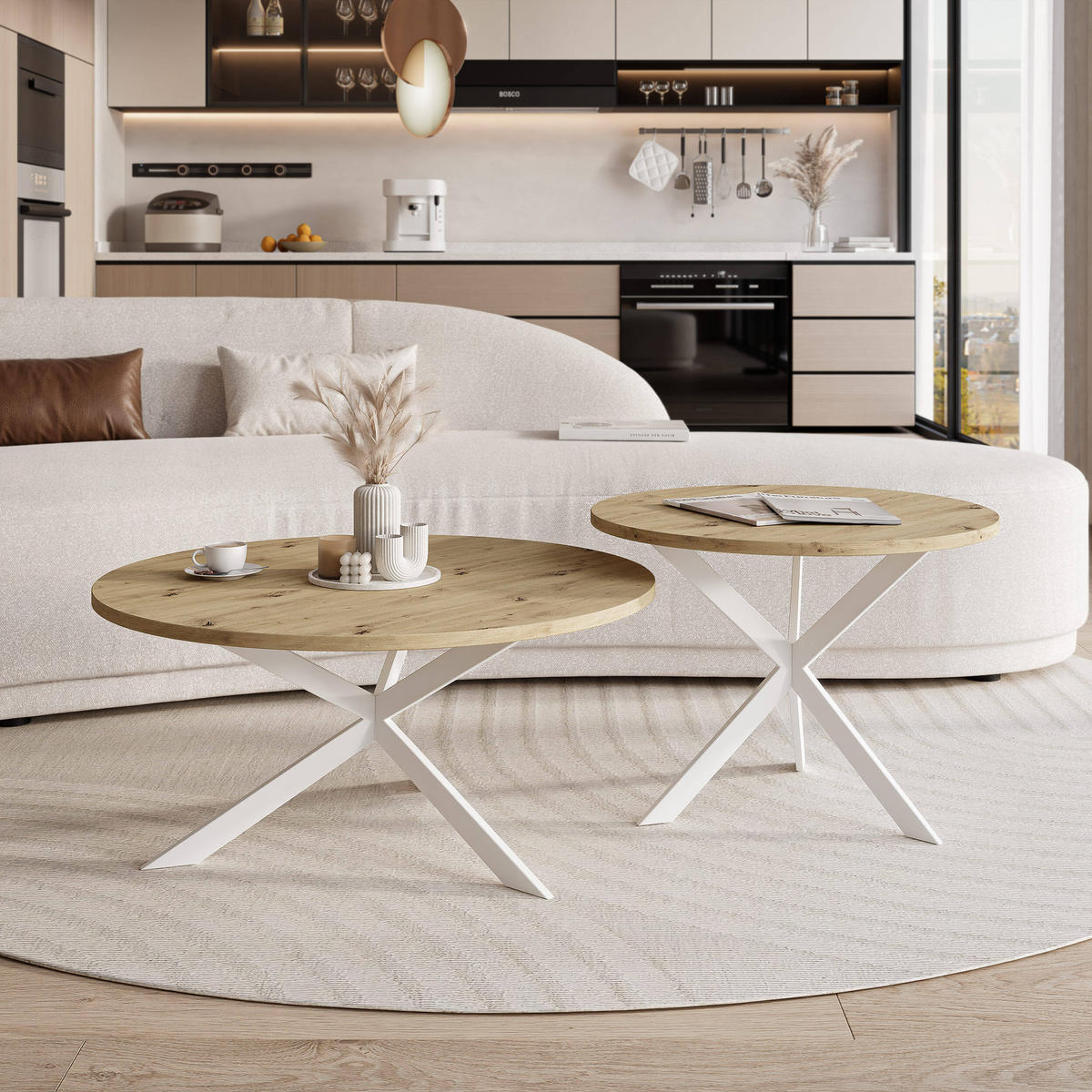 COUCHTISCH rund auf MDF, Artisan Eiche - Braun/Weiß, Holzwerkstoff (75/75/36cm) - Idohome