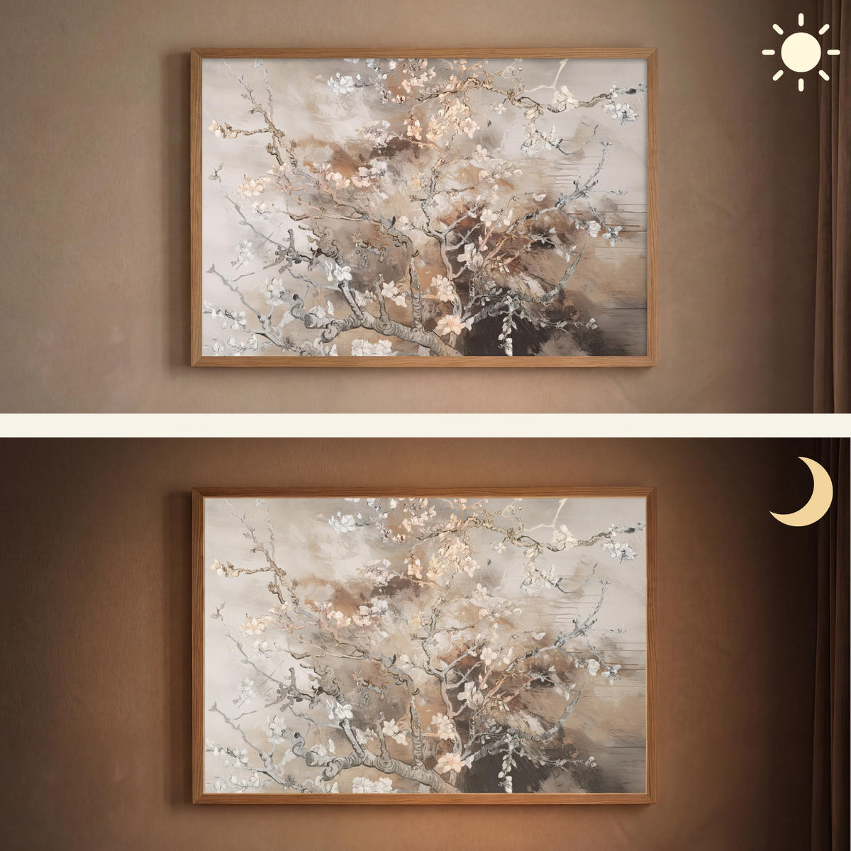 NÁSTĚNNÁ LAMPA S AKUMULÁTOREM Mandlový květ - Umění - Van Gogh - Béžová - Abstraktní 100x70 cm - šedohnědá, kompozitní dřevo (100/70/8cm) - OnlyWow