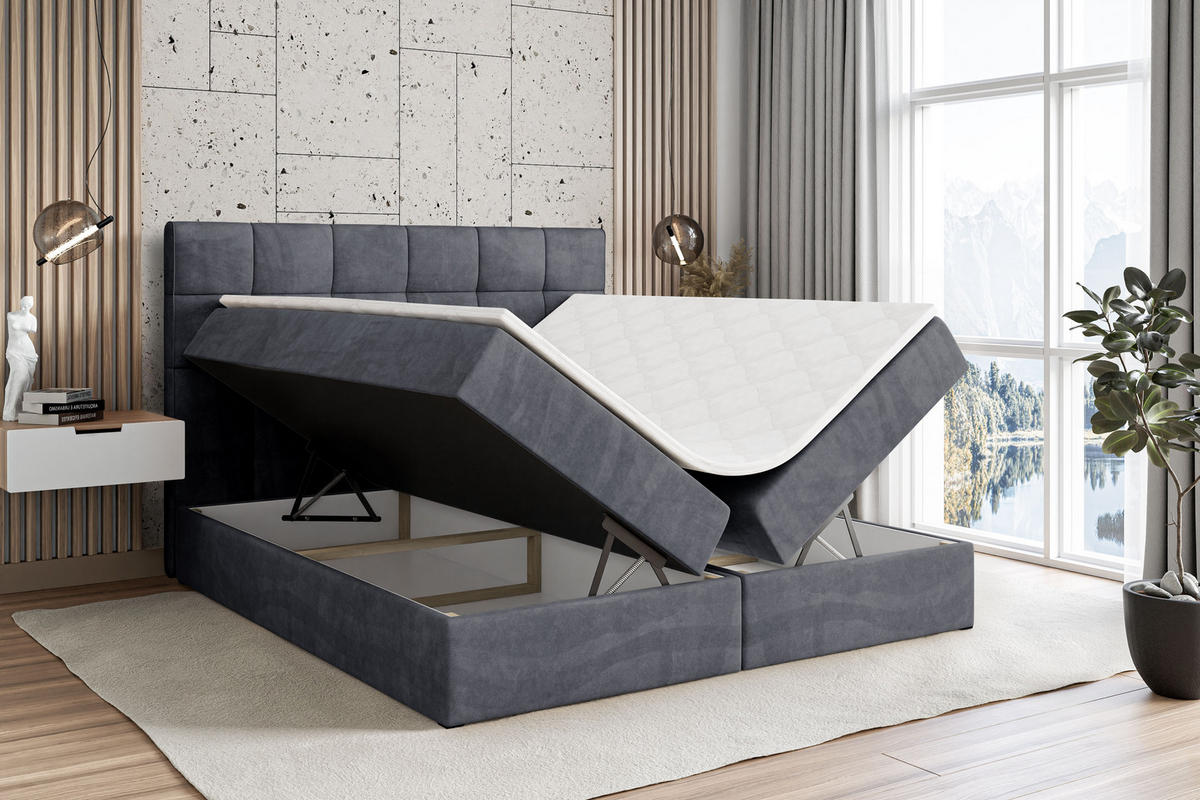 BOXBETT mit H4-Matratze und Lattenrost - APO - 200x200 Dunkelgrau - Dunkelgrau, Holzwerkstoff (200/200cm) - ALTDECOR