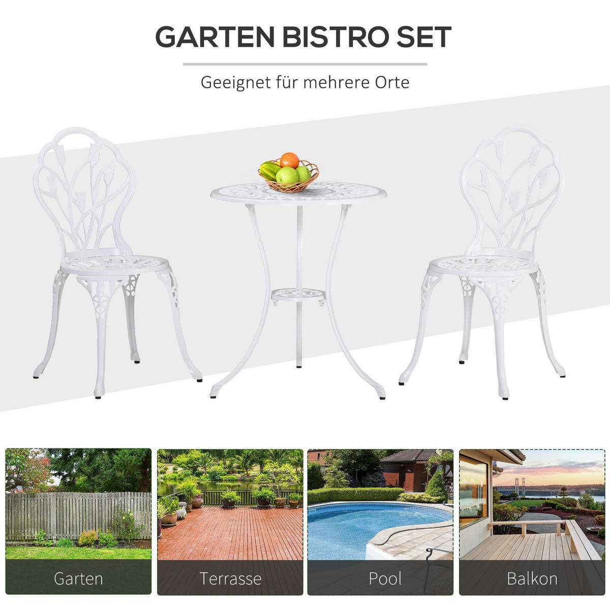 GARTENMÖBEL Set, Aluminium, Weiß - Weiß, Metall - Outsunny