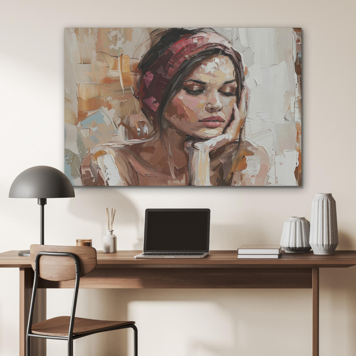 AKUSTIKPANEEL Frau - Porträt - Modern 100x70 cm - Altrosa, Textil (100/0.9/70cm) - MuchoWow