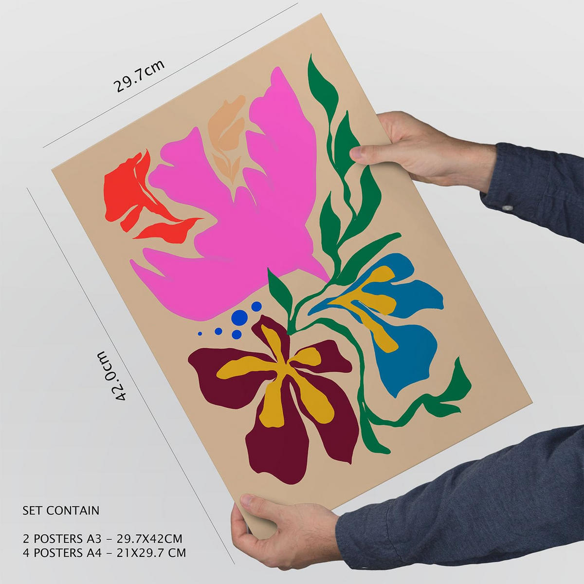 POSTER Set Mit 6 Malerisch 4 In Blume Zusammenfassung Ästhetische Dekorative Gemälde Für Ihr Wohnzimmer, Schlafzimmer, Zuhause A3 & A4 Rahmenlos - Klar, Papier (29/3cm) - Nacnic