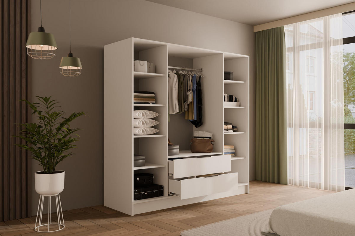 KLEIDERSCHRANK NELIA - 200 cm - Weiß/Eiche Artisan, Holzwerkstoff (200/200/51cm) - ALTDECOR