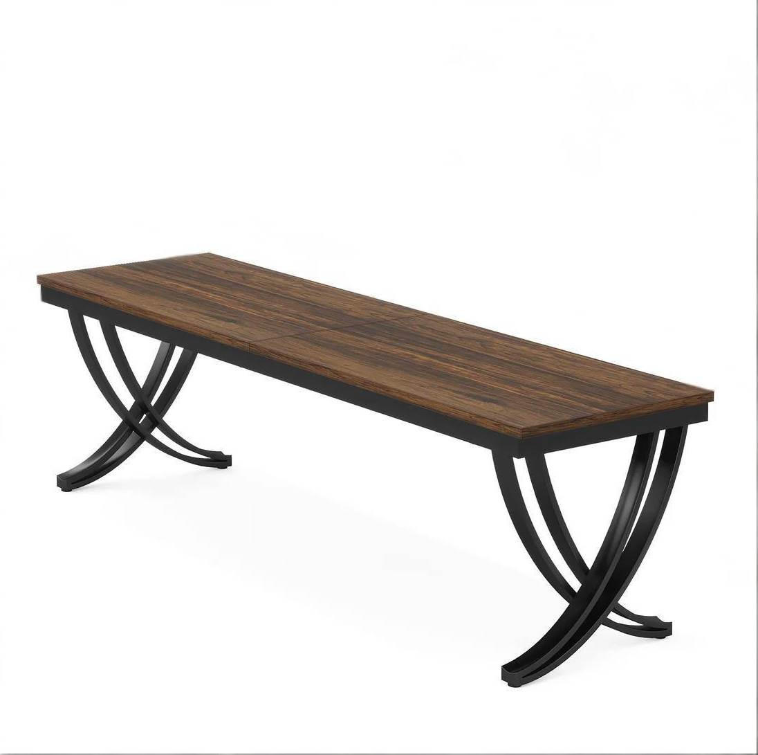 SCHREIBTISCH für 2 Personen 200 x 70 cm Metall Holz Black Rustic Brown - Schwarz, Metall (200/70/75cm) - Meubliv