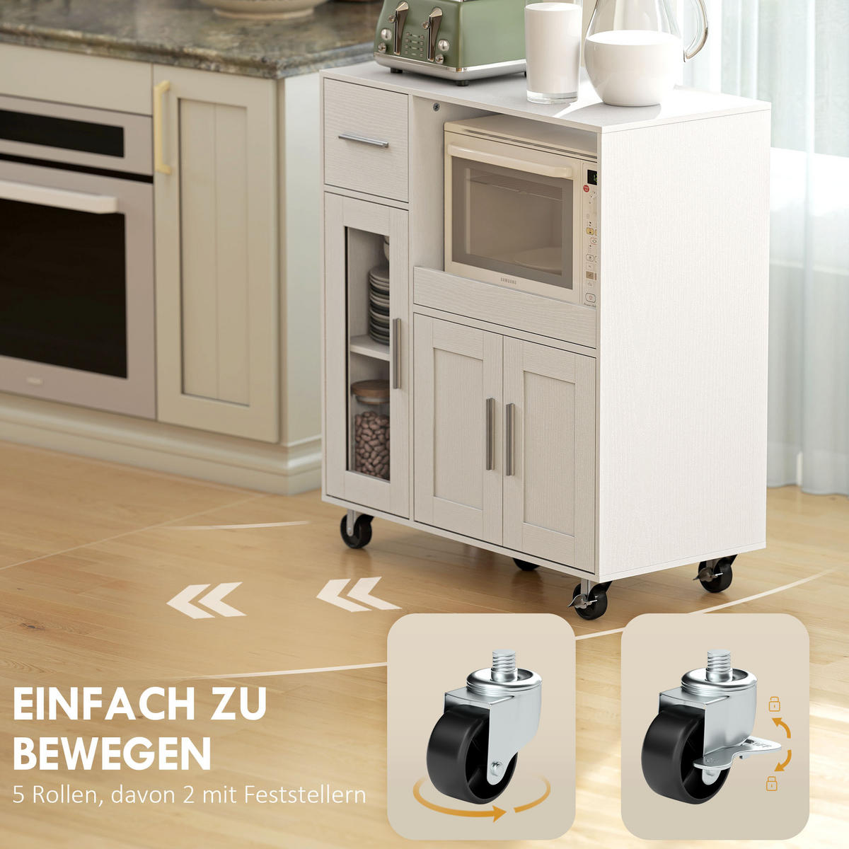 KÜCHENWAGEN mit Ausziehbarem Tablett Weiß - Silberfarben/Weiß, Holzwerkstoff/Metall (40/88.7/80cm) - HOMCOM