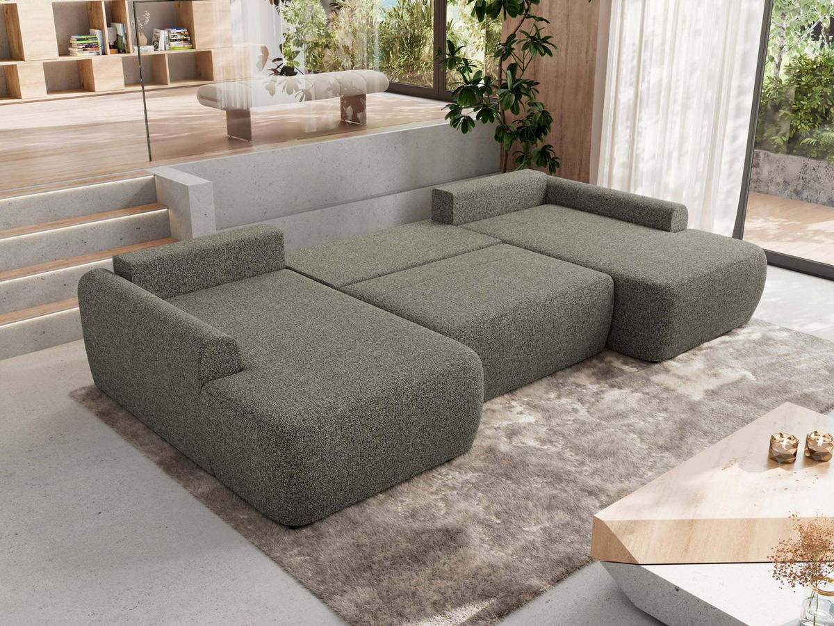 WOHNLANDSCHAFT CUBO U Grau Struktur - Schwarz/Grau, Kunststoff/Textil (370/100/187cm) - MKS