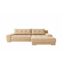ECKSOFA WAVE Mit Schlaffunktion, Stoff SORO, Hellbeige Rechts - Creme, Holz (281/105cm) - Kaiser Möbel
