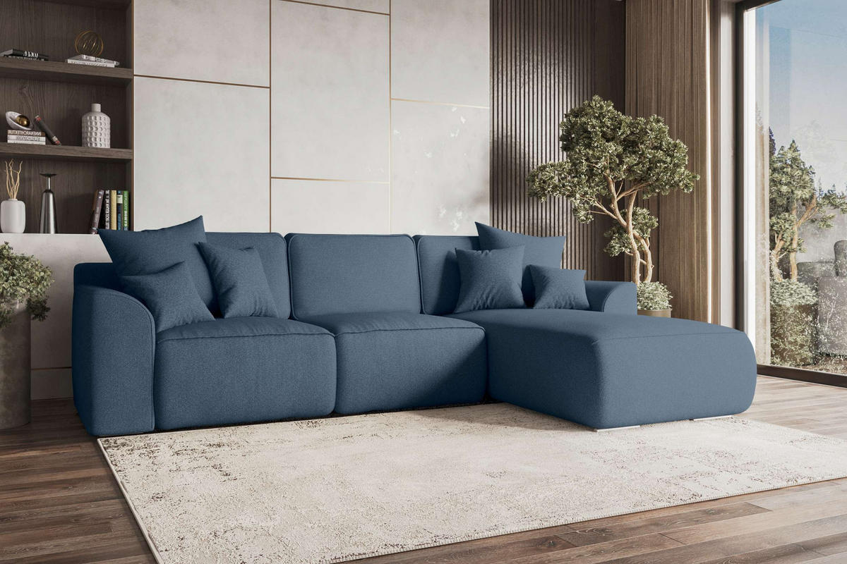 ECKSOFA GUSTO Strukturstoff Dunkelblau Rechts inkl. Schlaffunktion - Chromfarben/Dunkelblau, Kunststoff/Textil (295/194cm) - 99rooms