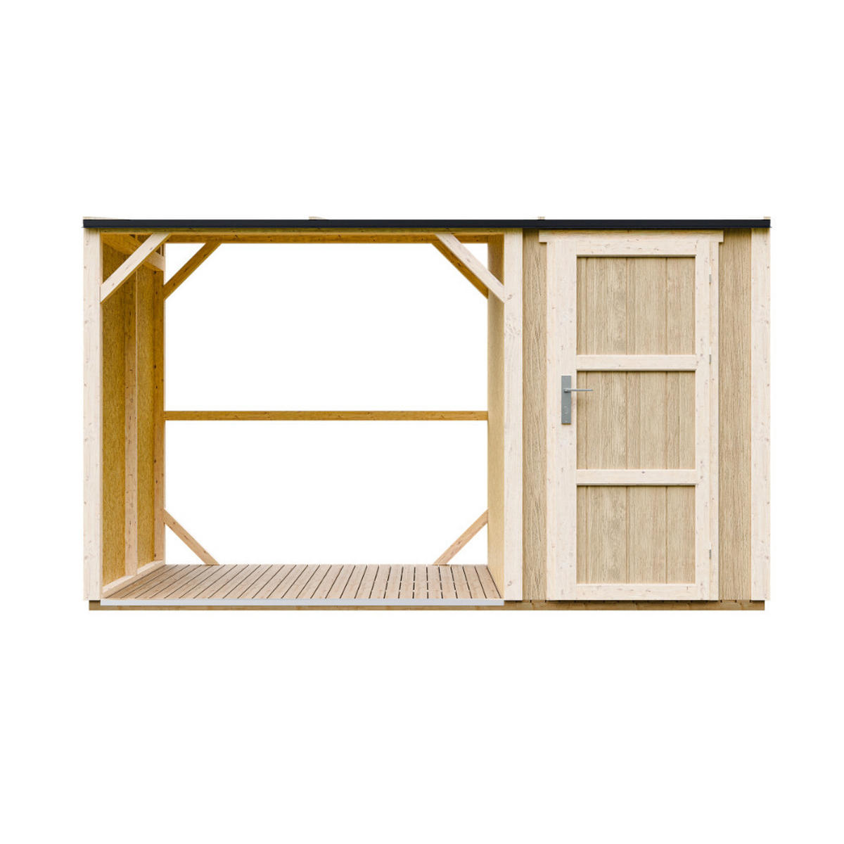 PRÍSTREŠOK na drevo s kôlňou 4,14 m² M985 - prírodná farba, drevo (120/220/345cm) - Timbela