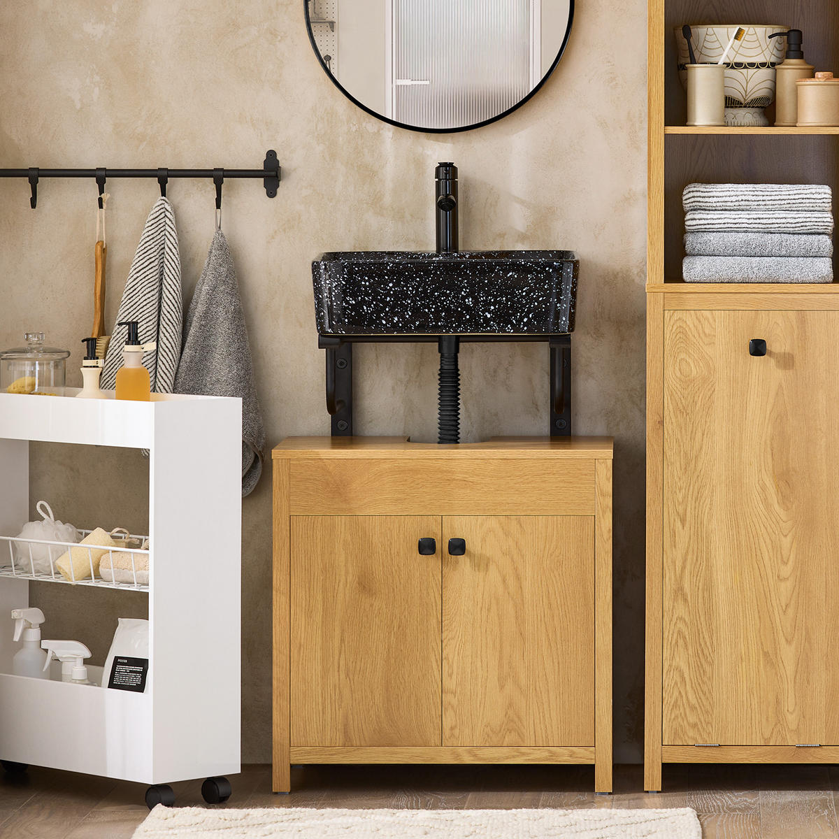 WASCHBECKENUNTERSCHRANK Dunkelnatur - Naturfarben, Holzwerkstoff (60/60/35cm) - SoBuy