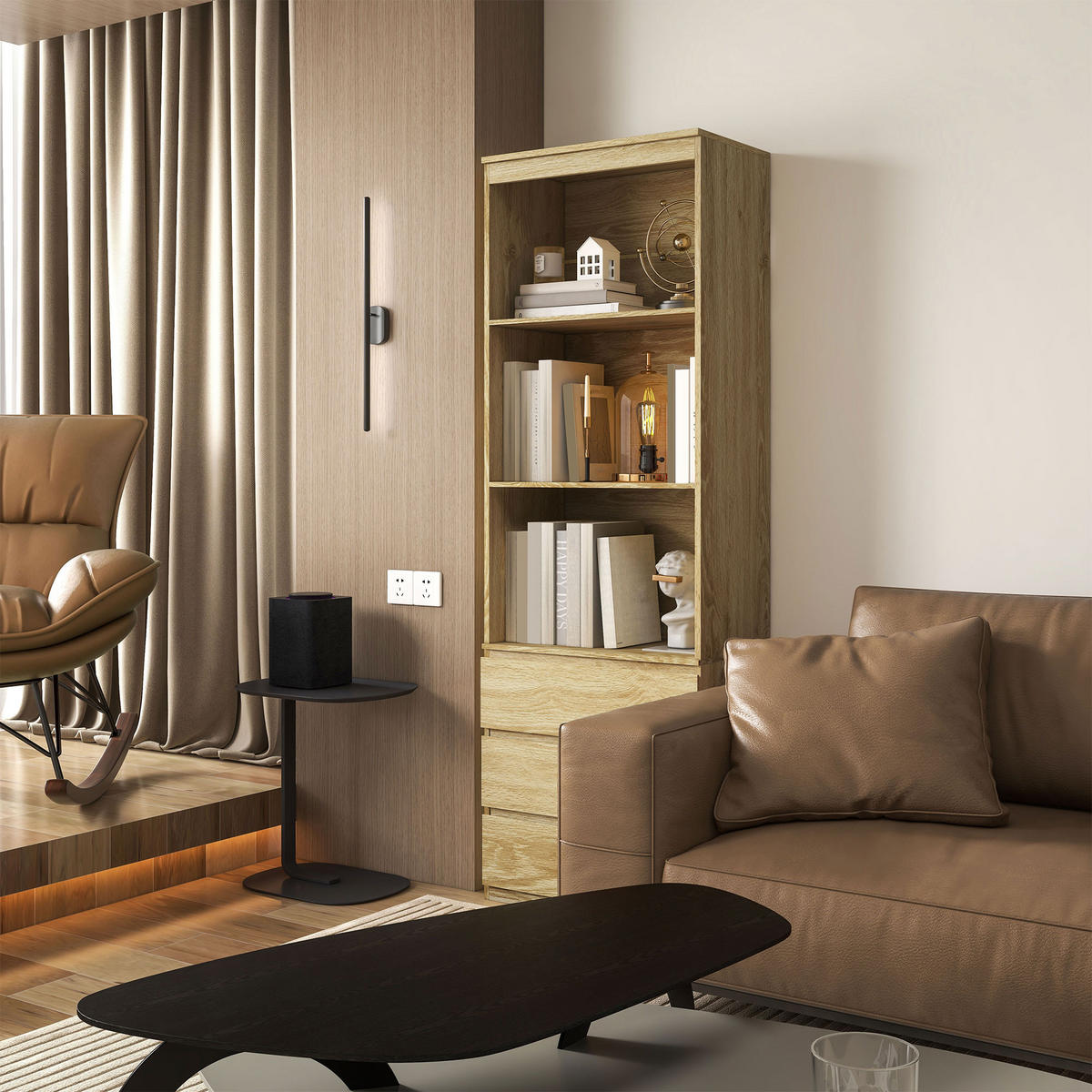 AKTENREGAL DE-14433 180 cm, 3 Böden und 3 Schubladen Holzoptik - Naturfarben, Holzwerkstoff (35/180/60cm) - ComfortXL