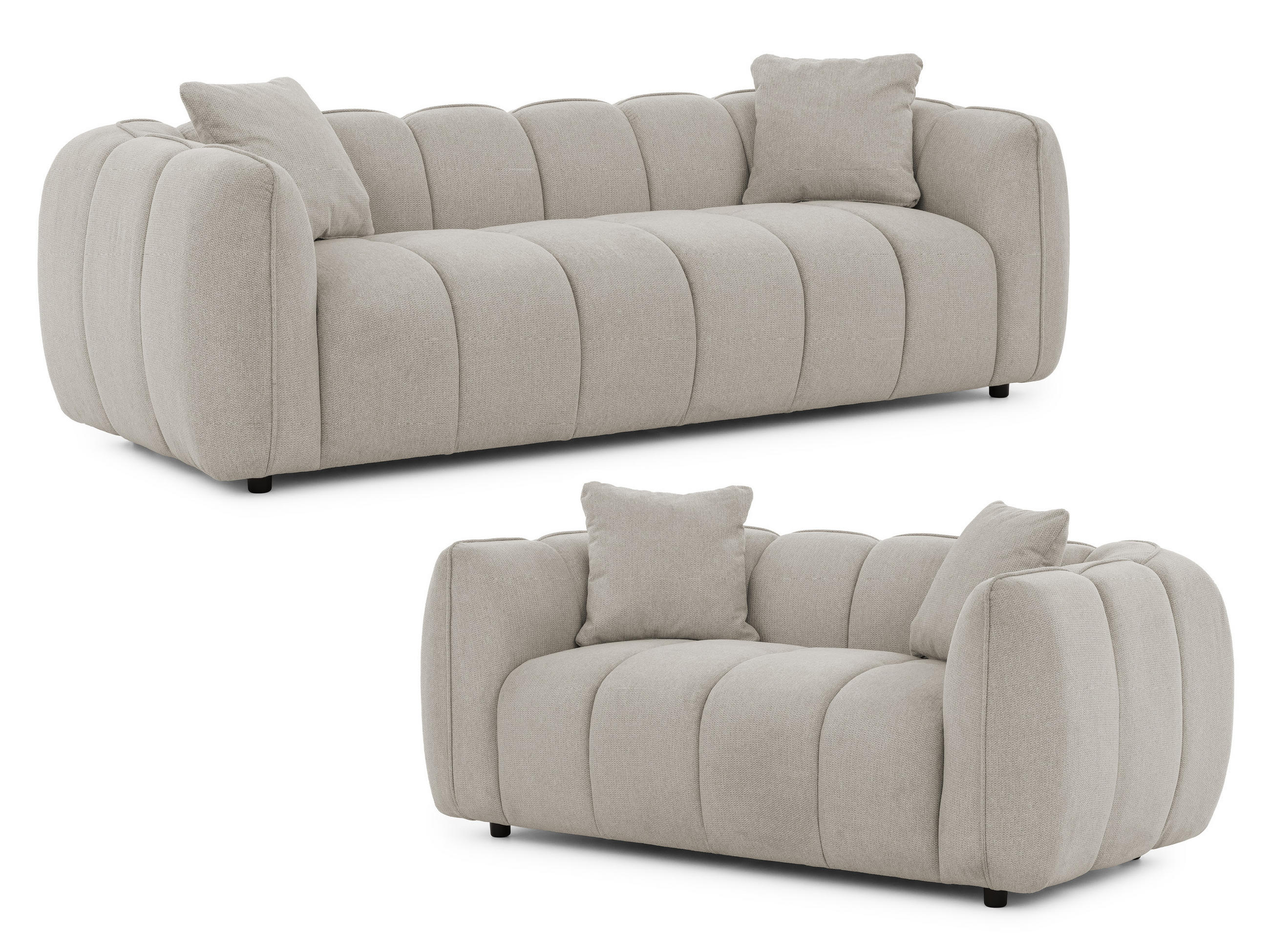 S-Style SEDACÍ SOUPRAVA 3+2 Nubira v hluboce prošívaném designu Bubble z měkké strukturované látky v barvě taupe s moderním vzhledem