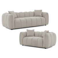 SITZGARNITUR 3+2 Nubira in tief gesteppter Bubble-Optik aus weichem Taupe Strukturstoff im modernen Design - Taupe/Schwarz, Holz/Kunststoff (228/69/89cm) - S-Style Möbel