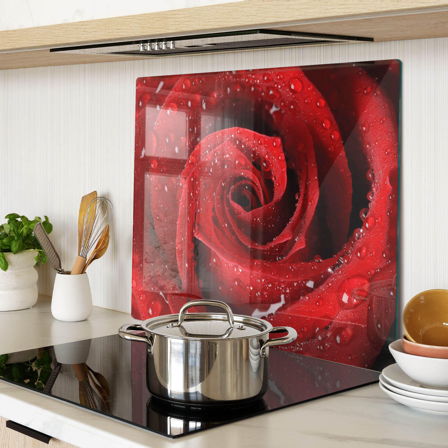 GLASPLATTE 60x52 cm Rosentropfen - Rot, Glas (60/0.4/52cm) - TULUP