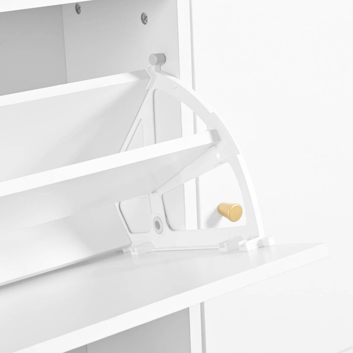 SCHUHSCHRANK in Weiß Schuhkommode mit 3 Klappschubladen Sitzbank Stauraum für Flur Eingangsbereich, B119/T24/H122cm - Weiß, Holzwerkstoff/Metall (119/122/24cm) - STILVORA