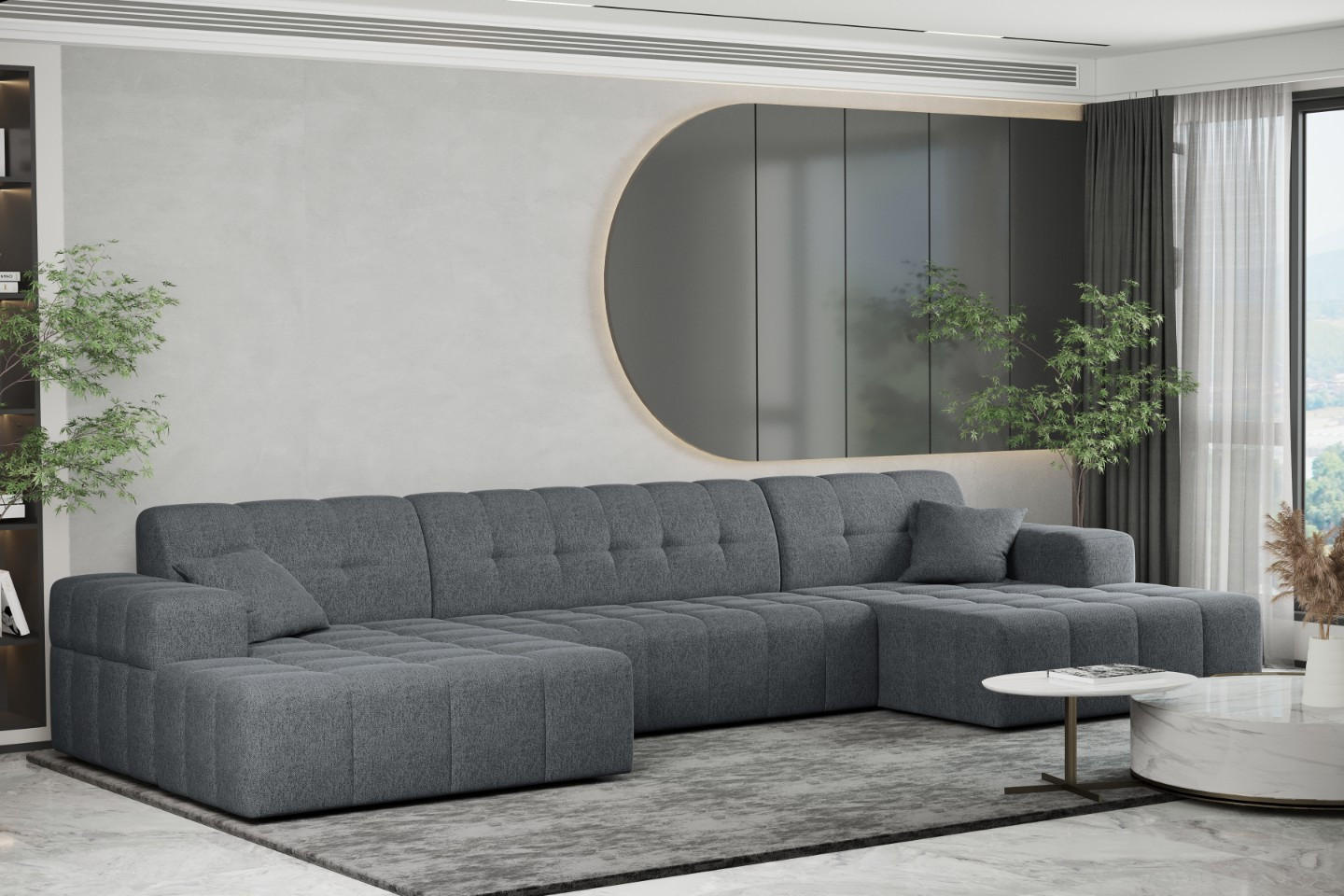 ECKSOFA U-form Wohnzimmer NIMES Stoff VERITA Stahl - Dunkelgrau, Holz/Textil (350/168cm) - Kaiser Möbel