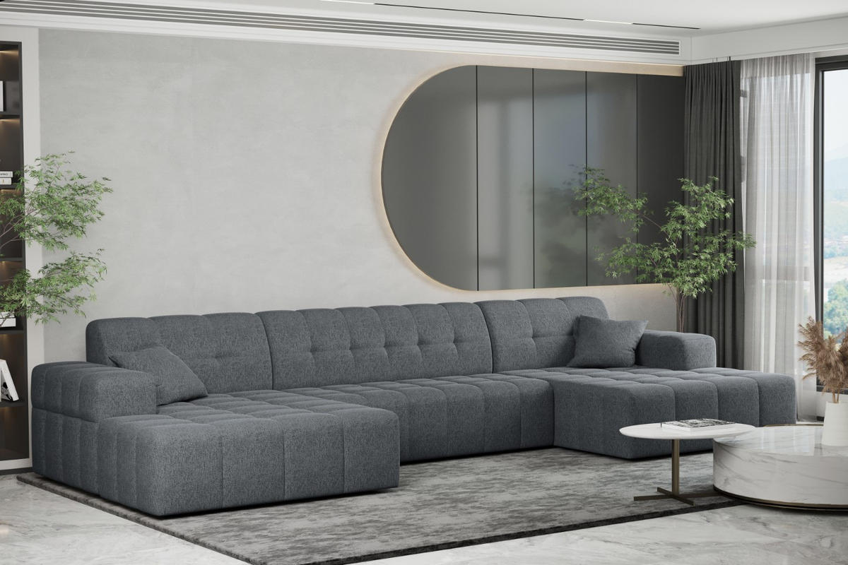 ECKSOFA U-form Wohnzimmer NIMES Stoff VERITA Stahl - Dunkelgrau, Holz/Textil (350/168cm) - Kaiser Möbel