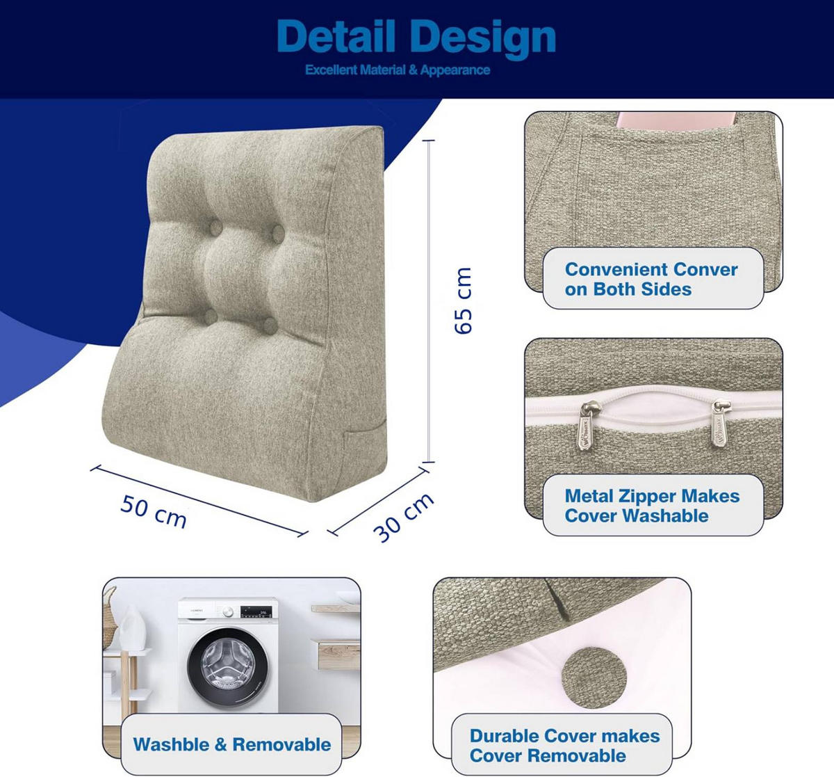 RÜCKENKISSEN Kopfteilkissen leinen Weiß 50cm - Weiß, Textil (30/50cm) - Vercart