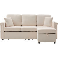 ECKSOFA aus Cord 194x73x81 cm Beige mit LED-Beleuchtung, USB-C-Anschluss, Seitentaschen und 2 Schubladen - Beige, Textil (194/73cm) - Modfu