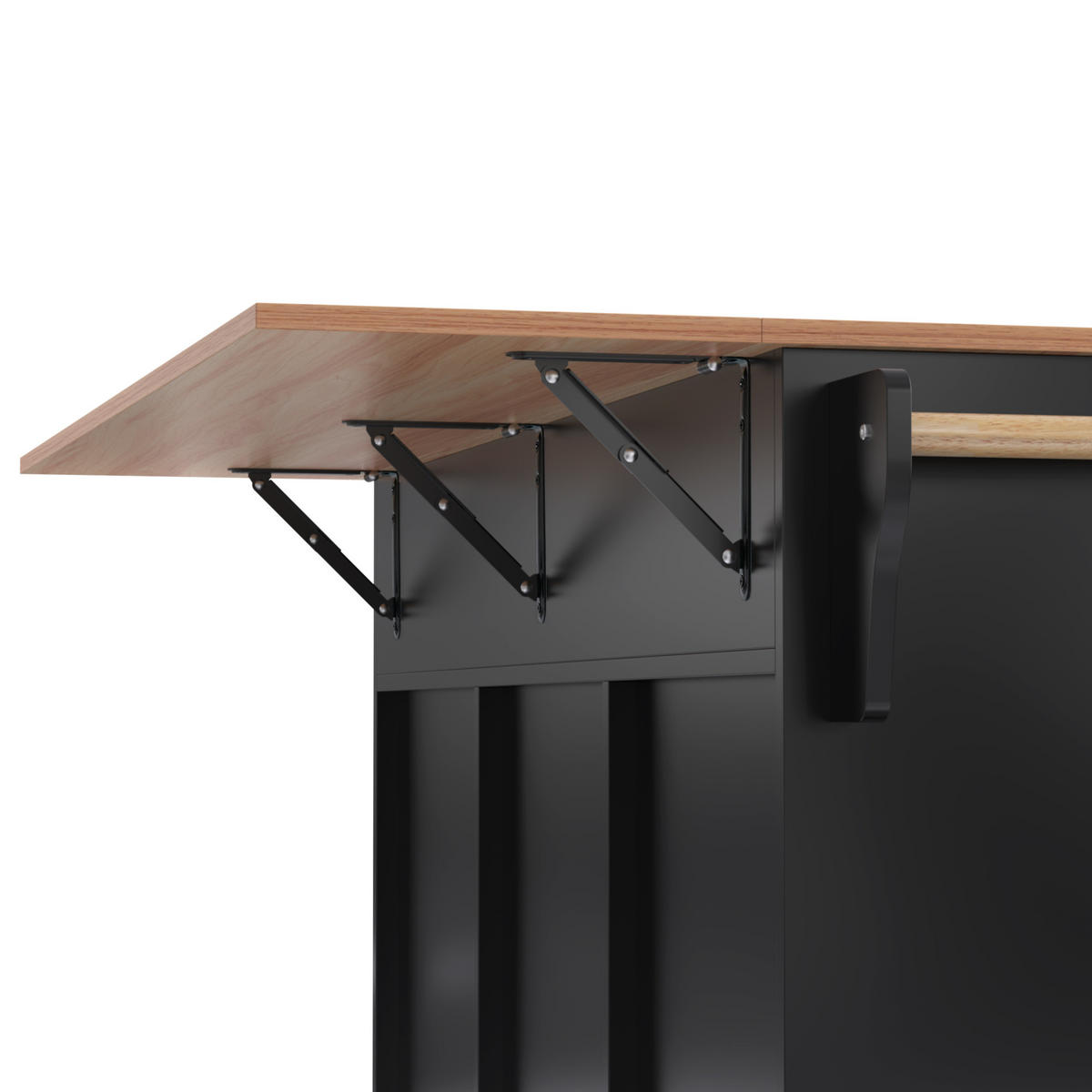 KÜCHENINSEL 129x71x91.5cm Schwarz mit Ausziehplatte, Schubladen & Rollen/Füßen - Schwarz, Holzwerkstoff (129/91.5/71cm) - Modfu