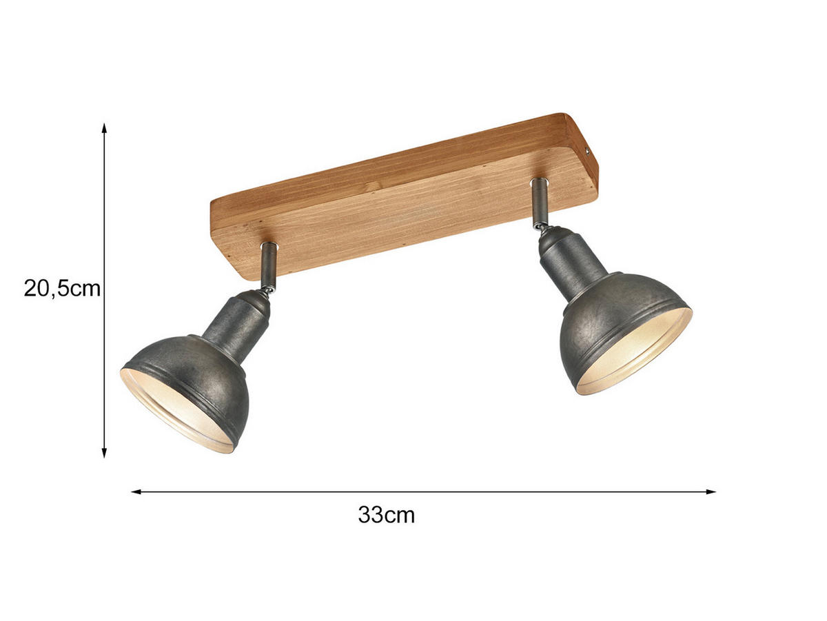 LED-DECKENSTRAHLER Breite 33cm, Holzbalken - Silberfarben/Naturfarben, Holz/Metall (11/33/21cm) - meineWunschleuchte