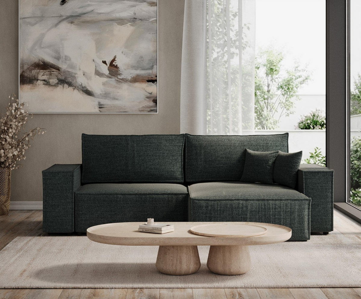 ROHOVÁ SEDAČKA CAVO, textil, Modrošedá - černá/šedohnědá, dřevo/kompozitní dřevo (255/148cm) - AltaBeds