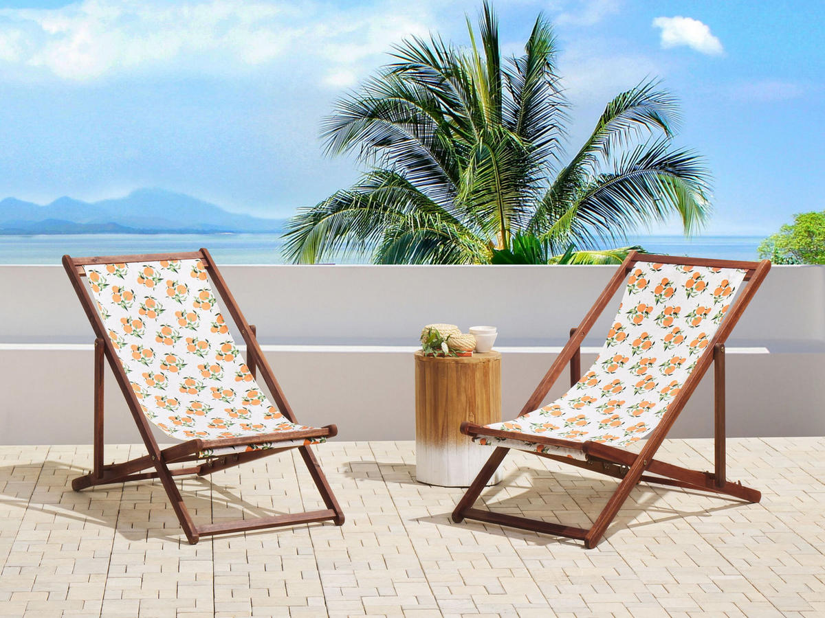 GARTENLIEGE 2er-Set weiß/mehrfarbig Orangenmotiv Anzio - Dunkelbraun/Multicolor, Textil (54/97/97cm) - Beliani