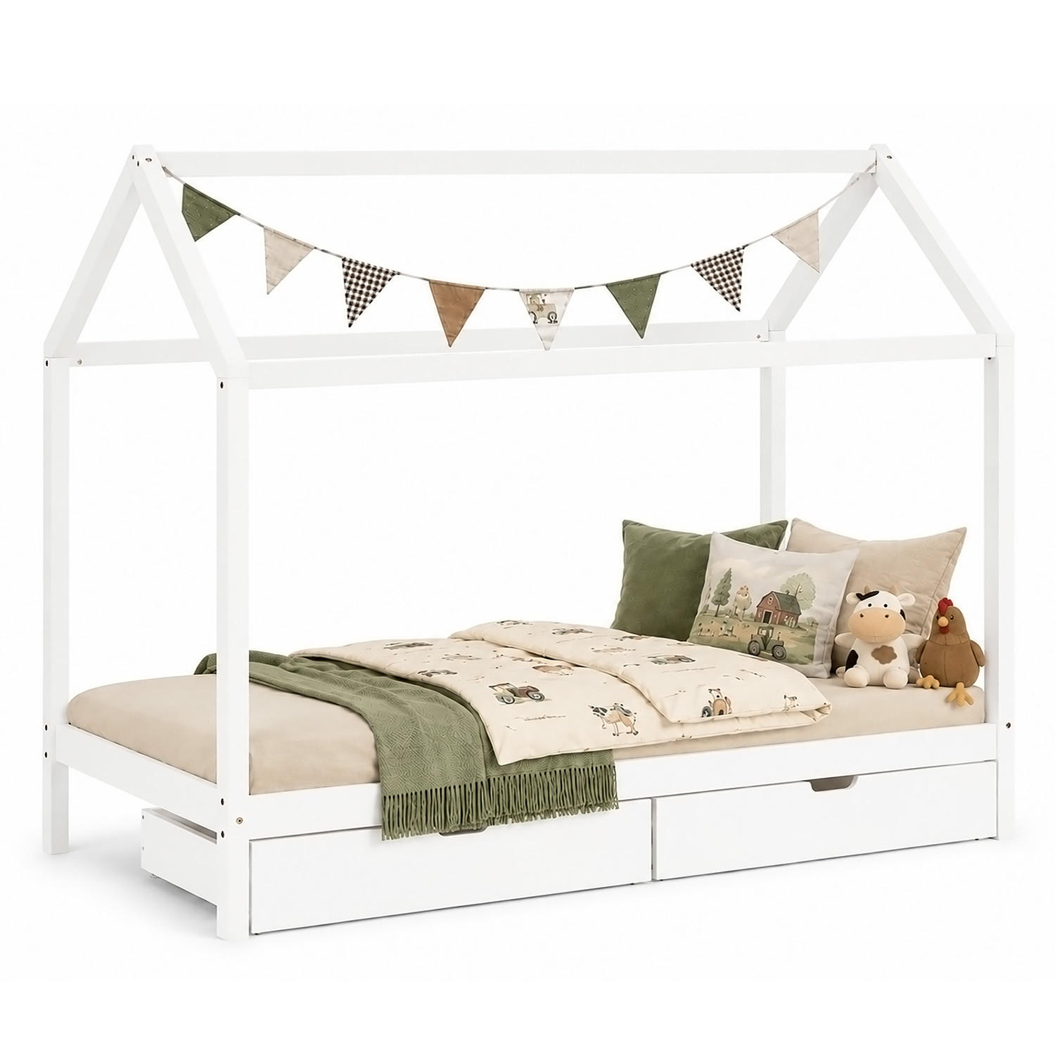 KINDERBETT Hausbett mit Stauraum 90/200 cm Weiß - Weiß, Holz (206/160/98cm) - Homestyle4u