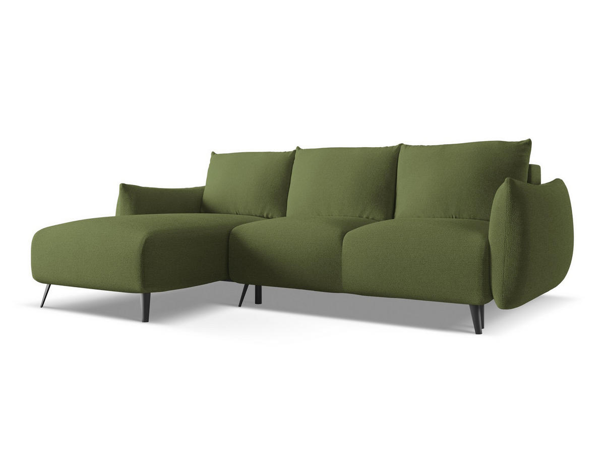 ECKSOFA mit Schlaffunktion Chenille Stoff Grün - Dunkelgrün/Schwarz, Textil/Metall (162/242cm) - Makamii