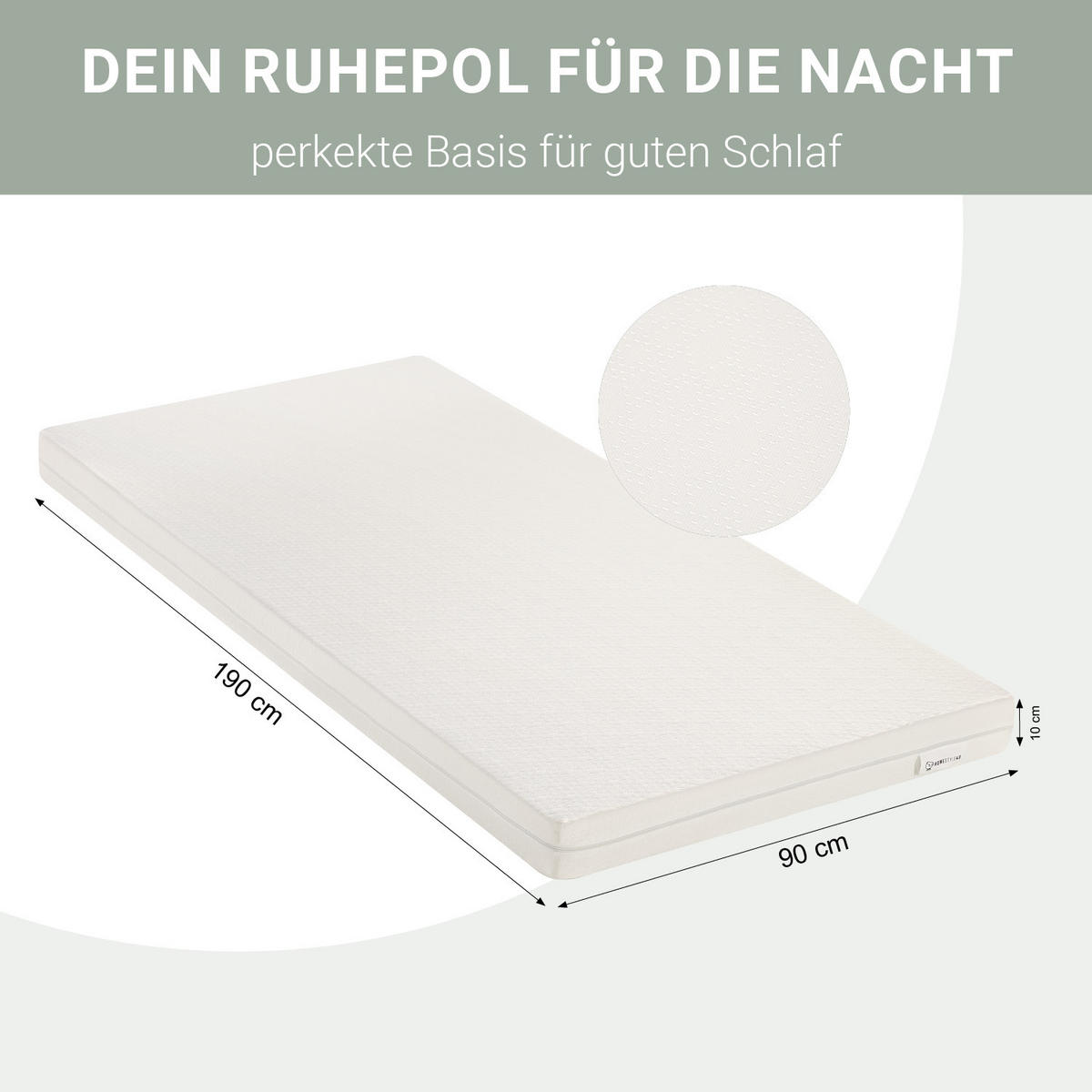 SCHAUMSTOFFMATRATZE mit H2 90/190/10 cm - Weiß, Textil (90/190cm) - Homestyle4u