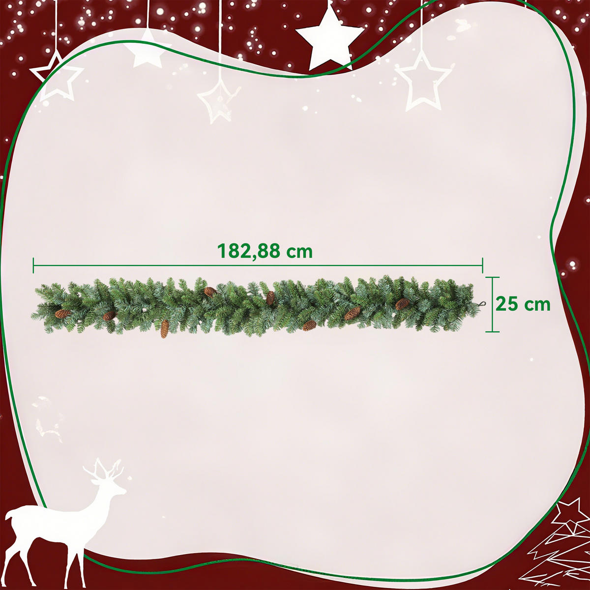 1,8 m künstliche Weihnachtsgirlande Blumendekoration mit Spitzen Tannenzapfen - Grün, Kunststoff (180cm) - HOMCOM