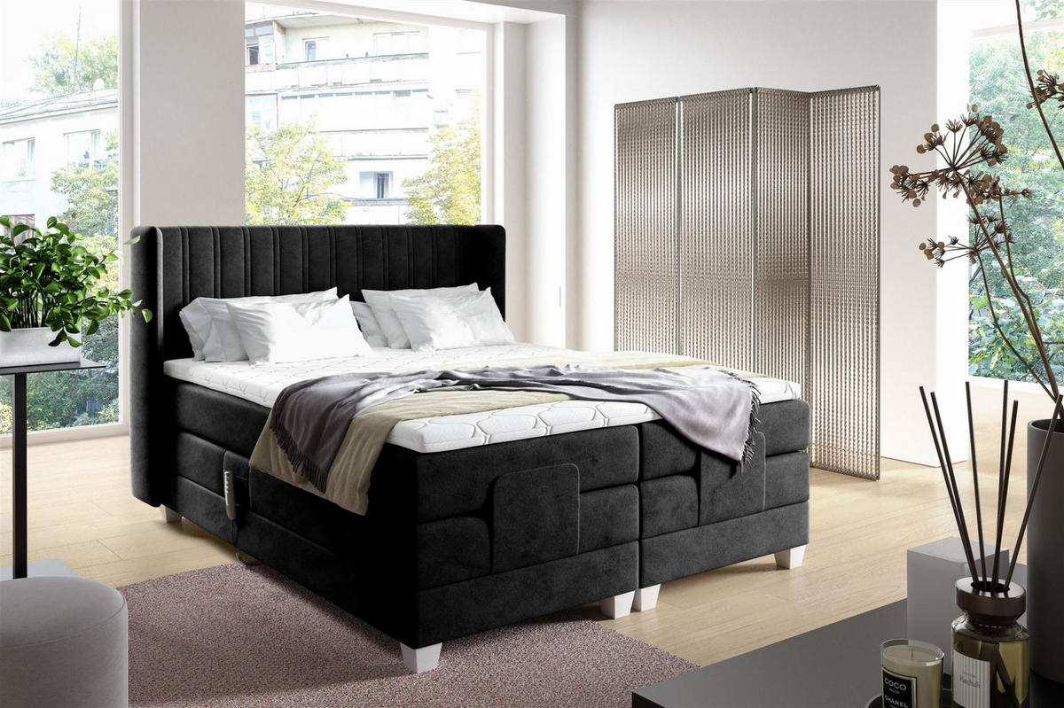BOXSPRINGBETT Bett Elektrisch Magnus - Schwarz, Holzwerkstoff/Textil (120/200cm) - Fun Möbel